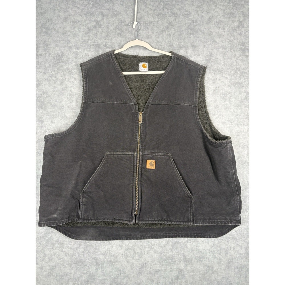 Carhartt V28 BLK 3XL Sherpa Lined Duck Canvas Vest Black Full Zip Workwear